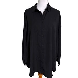 ANDREE BY UNIT Oversize Casual Black Button Down Tunic